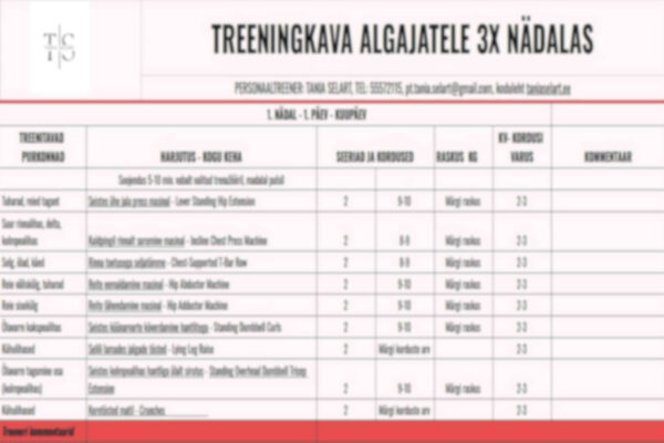 Hägustatud treeningkava algajatele 3x nädalas